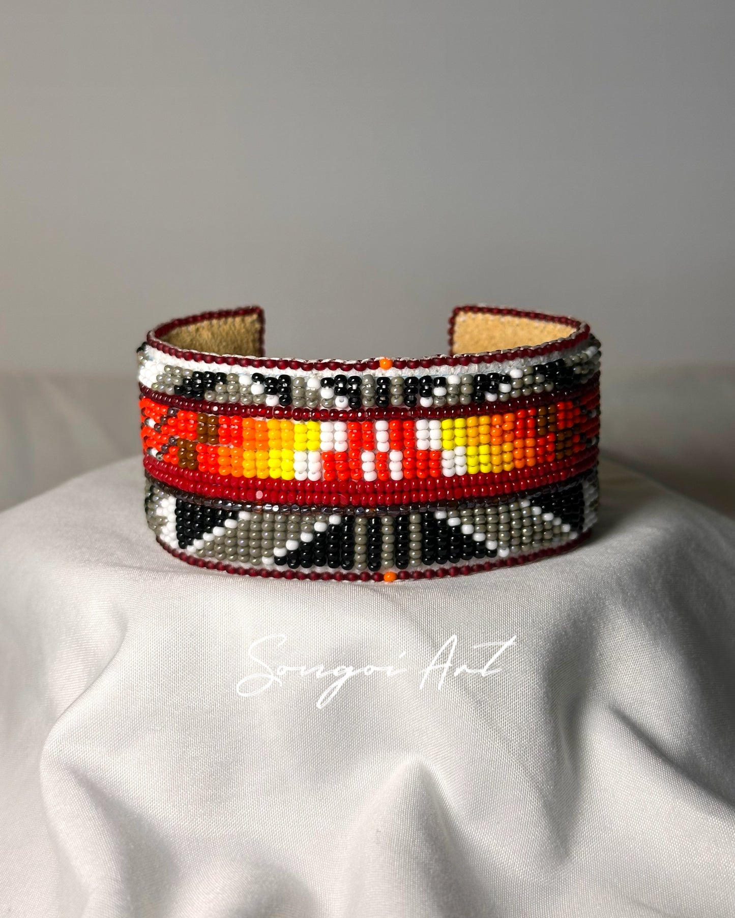 Grey + Scarlet Red Geometric Bracelet