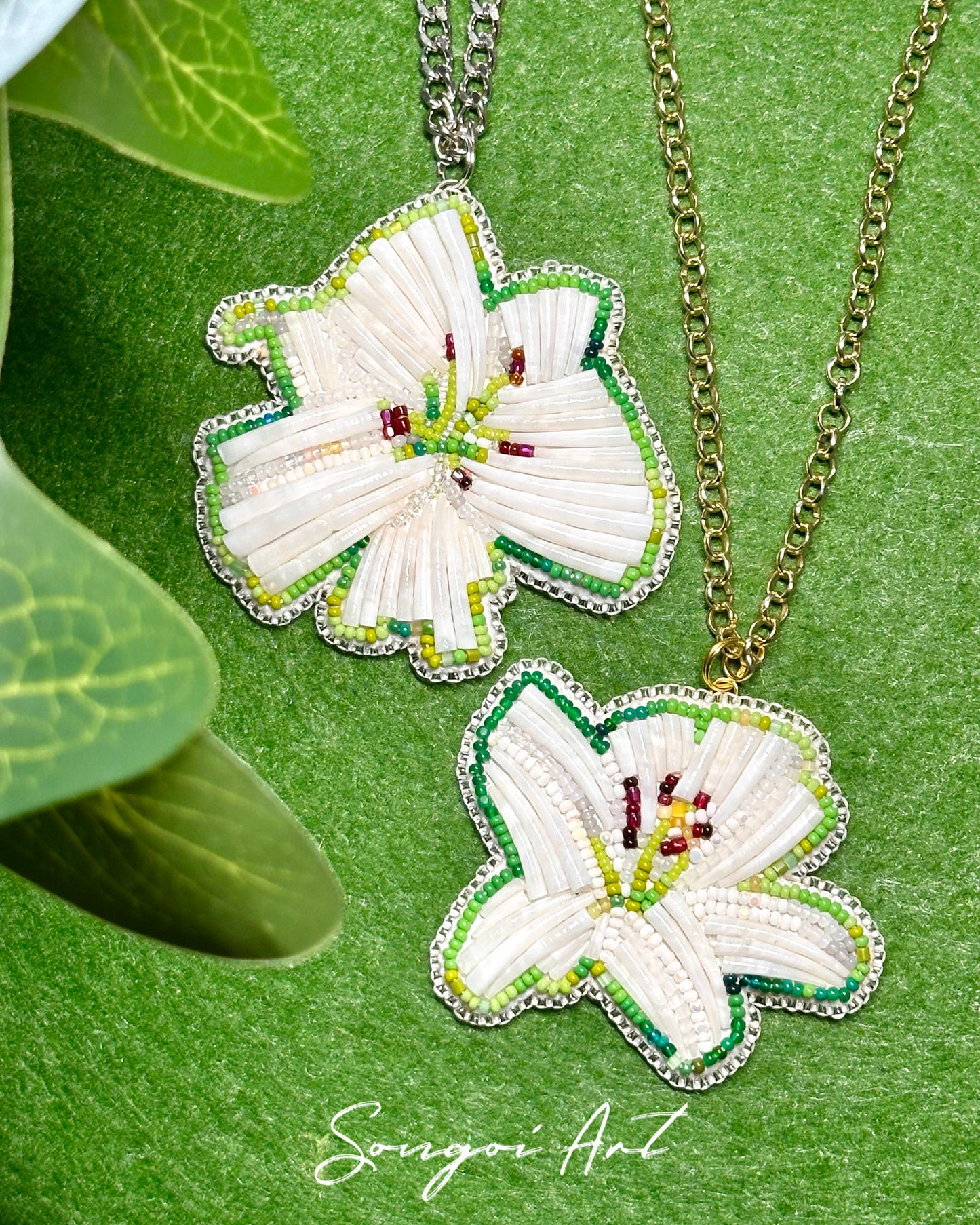 White Dentalium Lilly Pendant