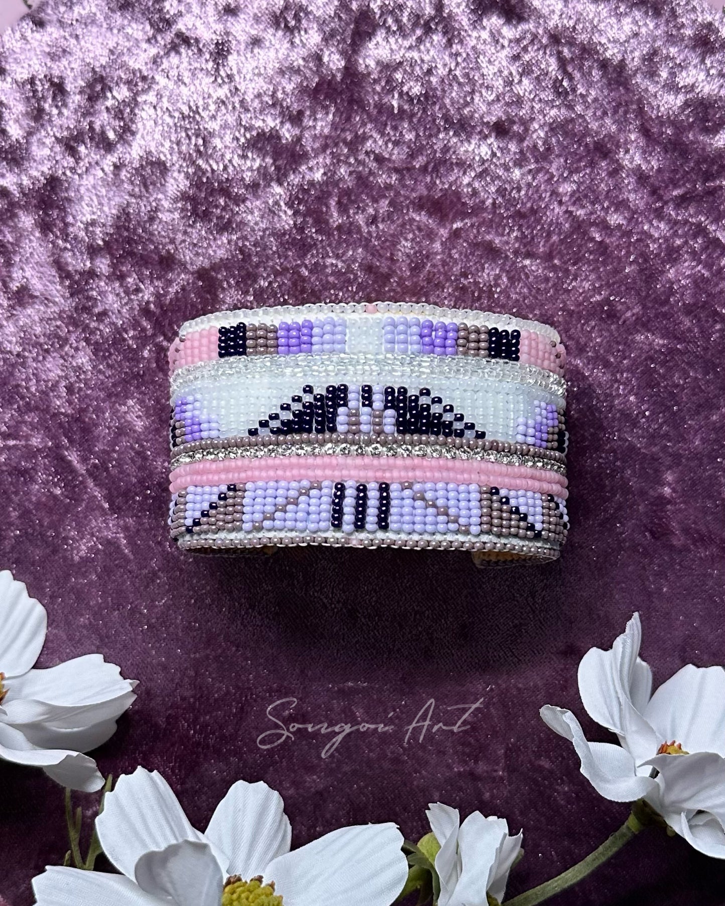 Periwinkle and Pink Geometric Cuff