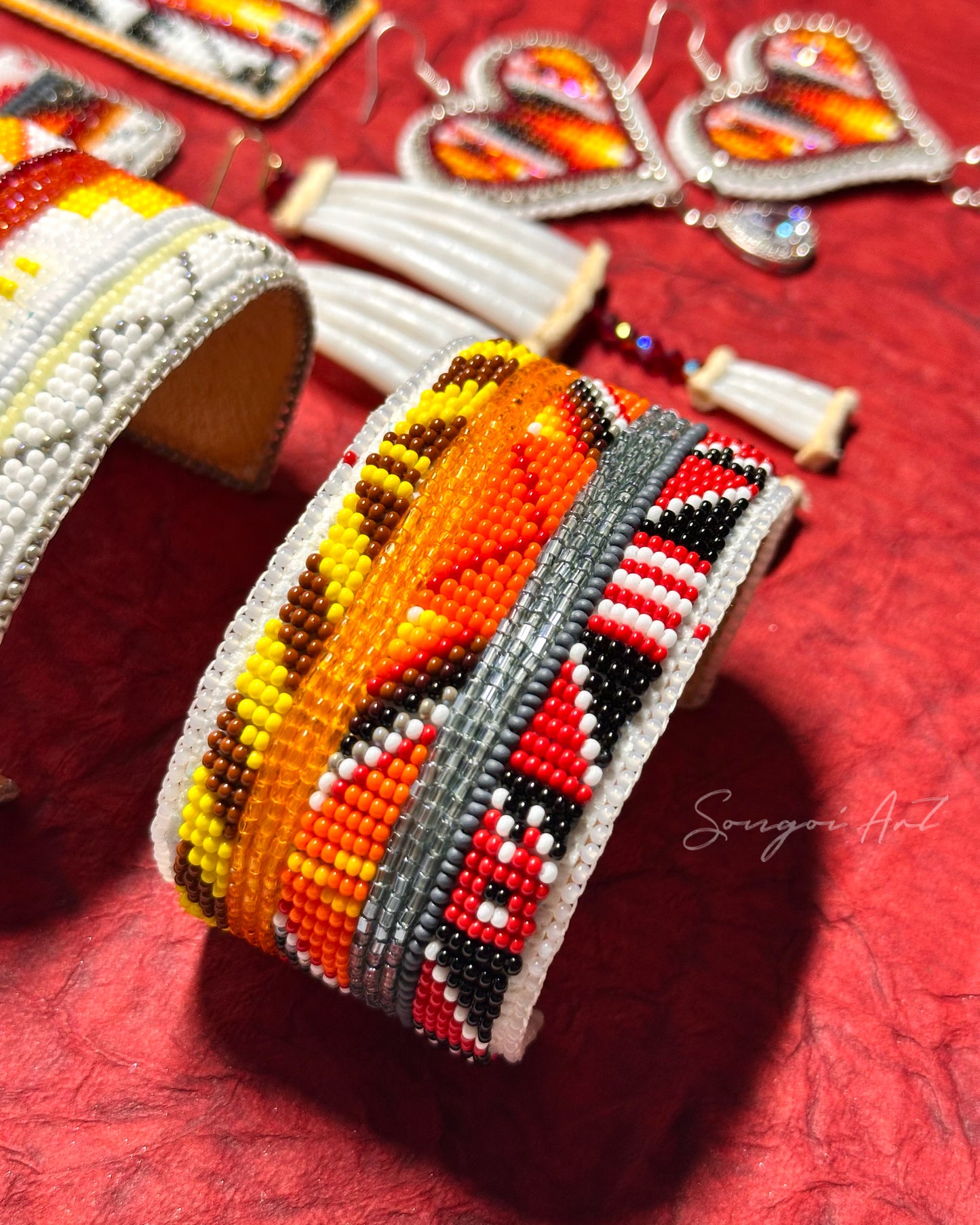 Fire Color Beaded Cuff 3