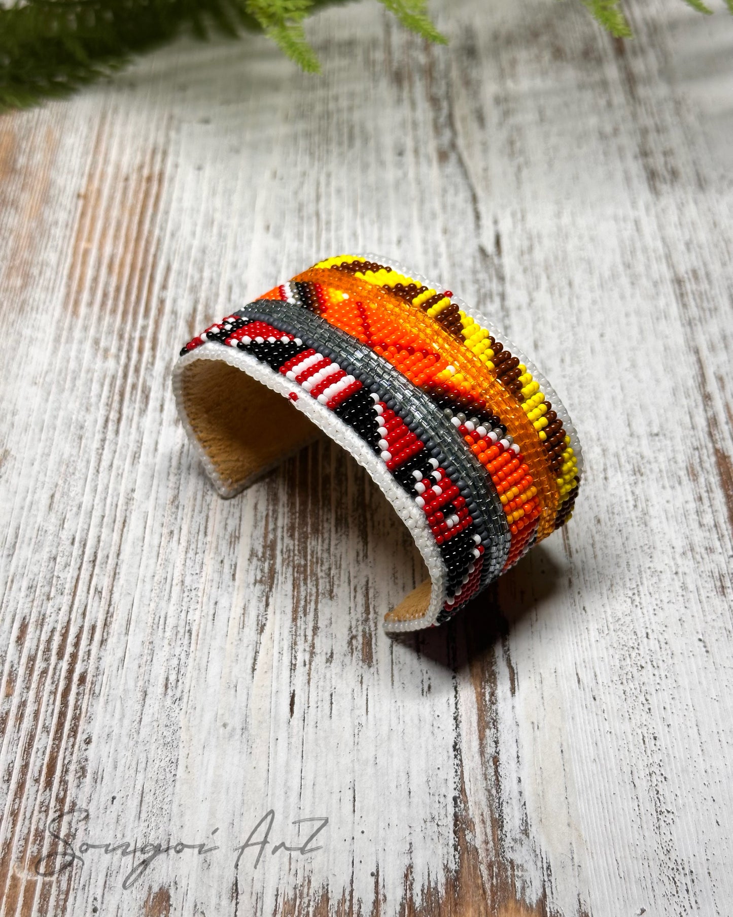 Fire Color Beaded Cuff 3