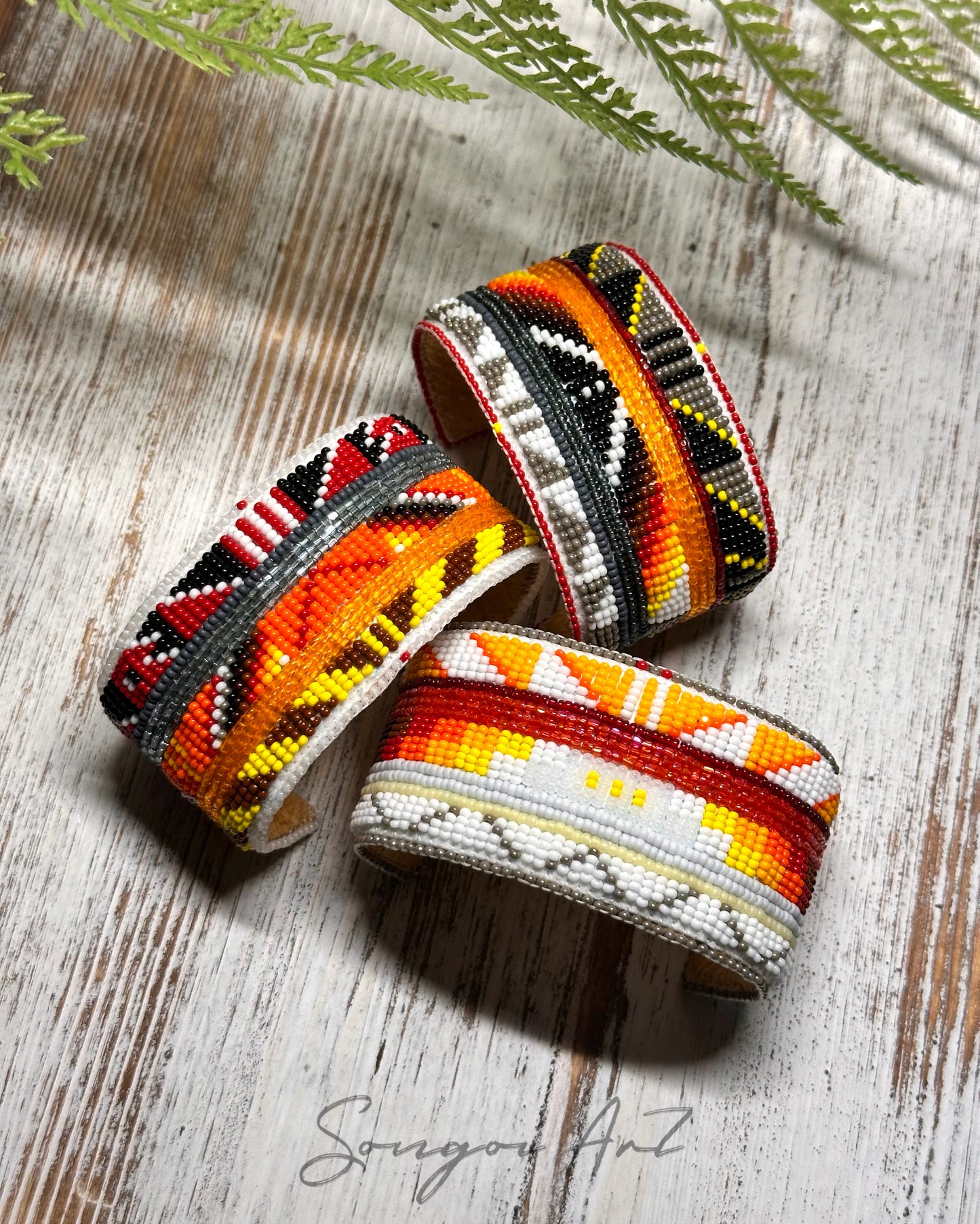 Fire Color Beaded Cuff 2