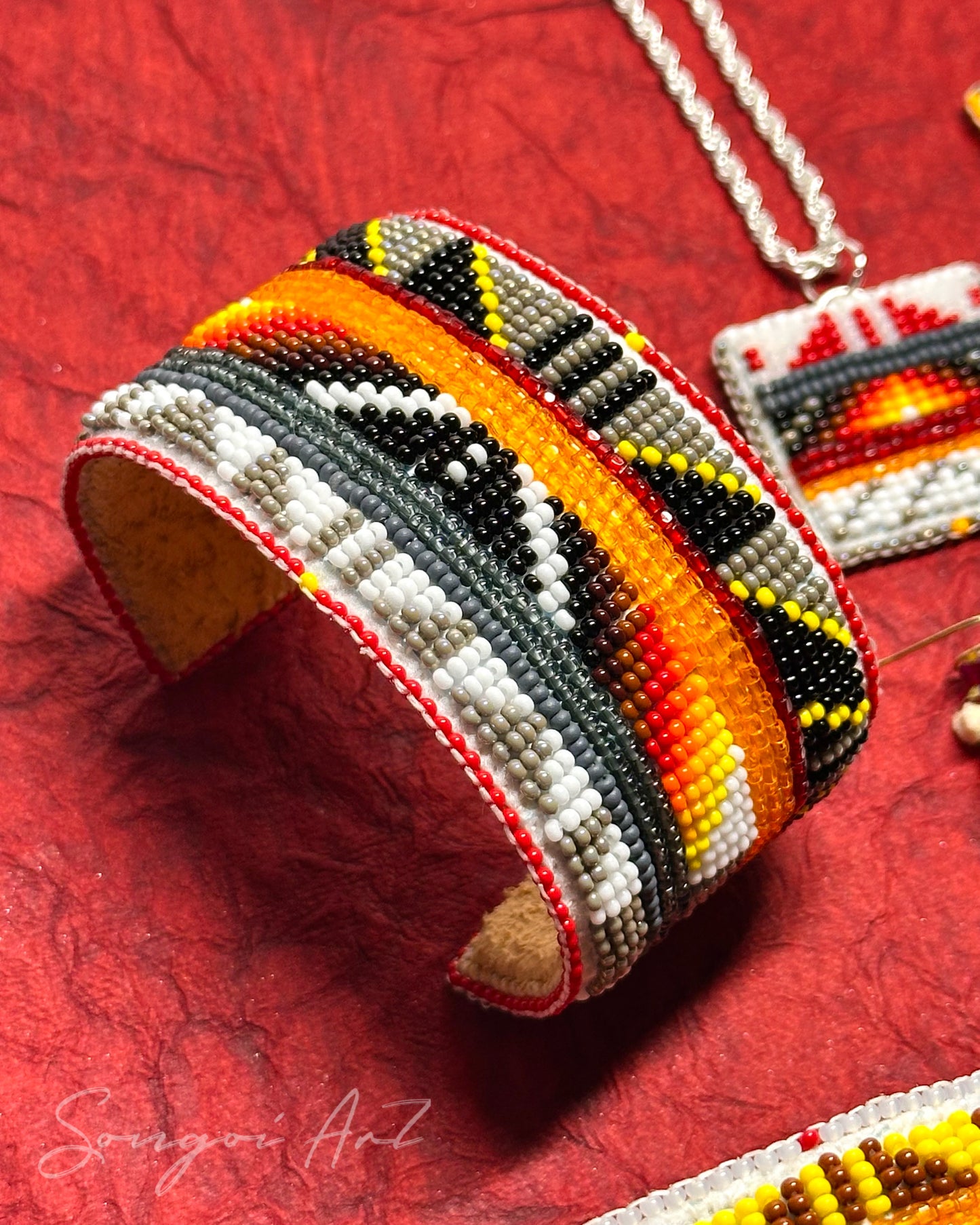 Fire Color Beaded Cuff 1