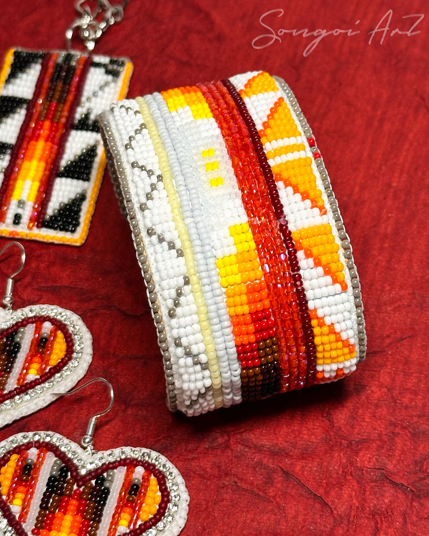 Fire Color Beaded Cuff 2