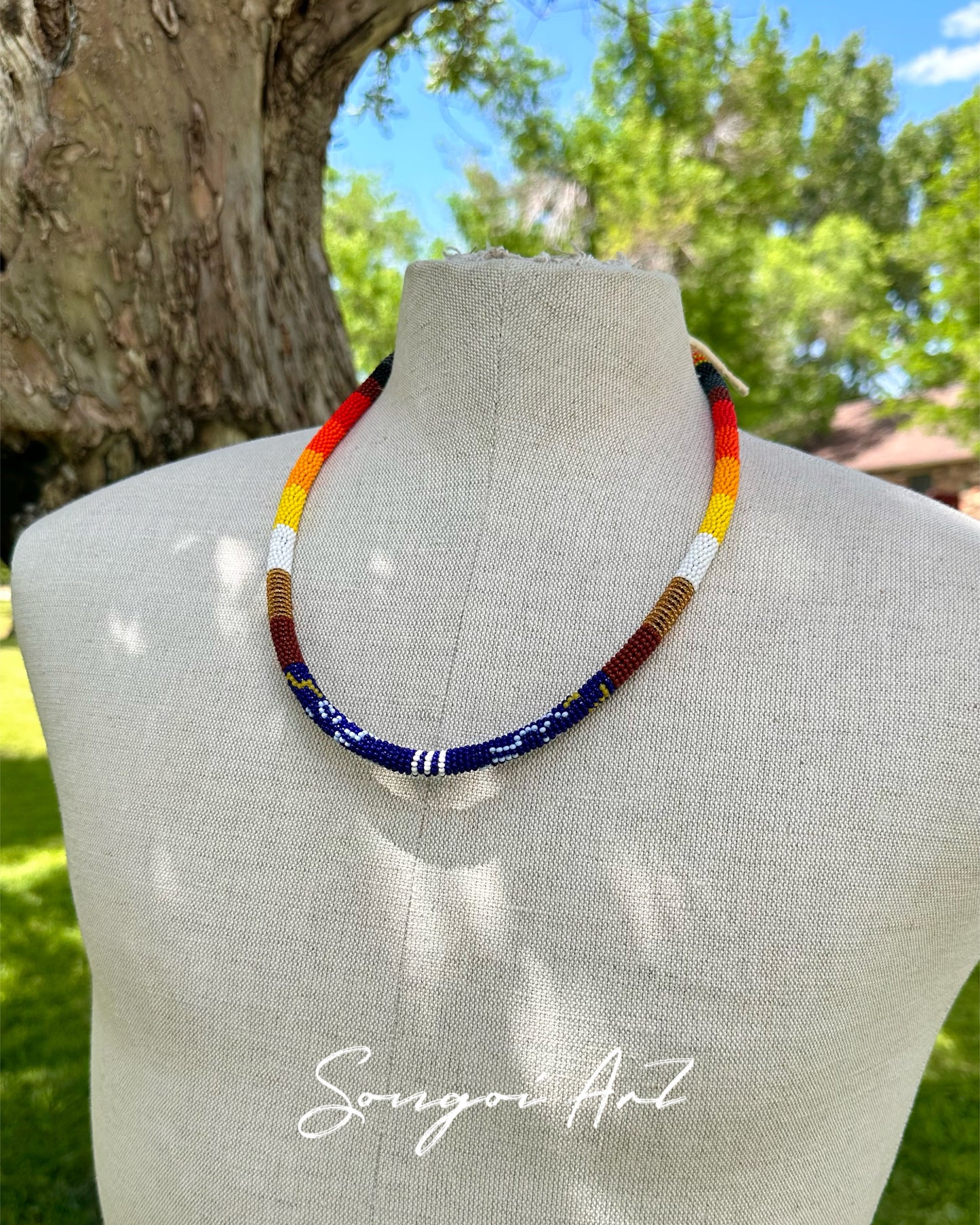 Space Blue Lightning Beaded Necklace