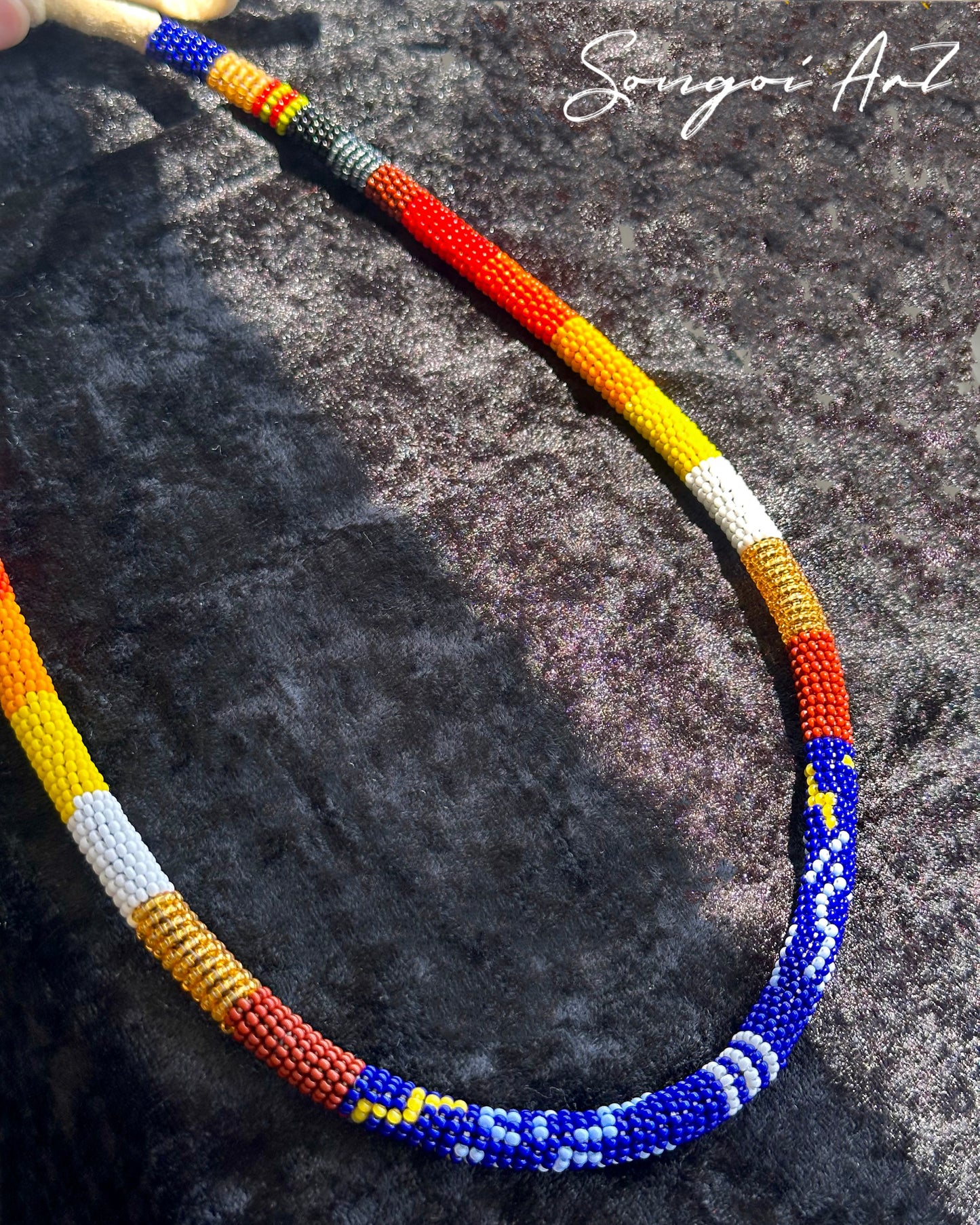 Space Blue Lightning Beaded Necklace