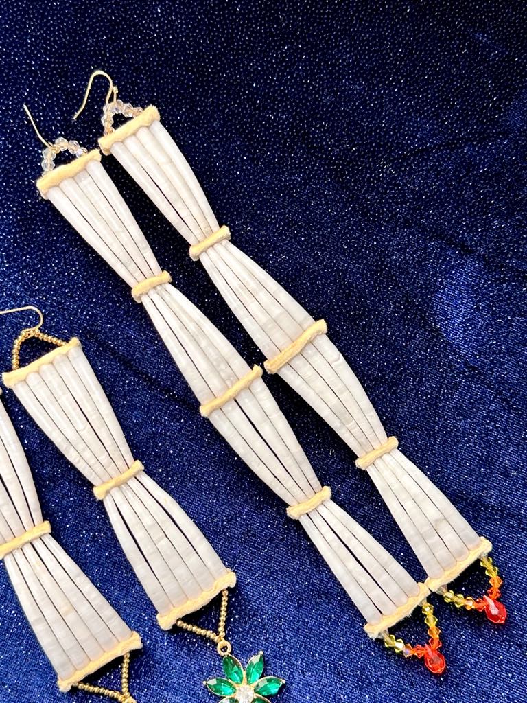 Four Tier Fire Colors Dentalium Earrings
