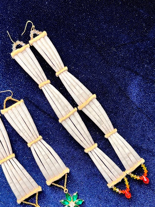 Four Tier Fire Colors Dentalium Earrings