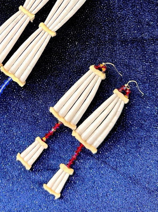 One Tier Maroon Dentalium Earrings