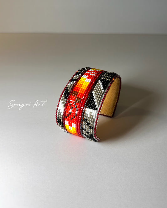 Grey + Scarlet Red Geometric Bracelet