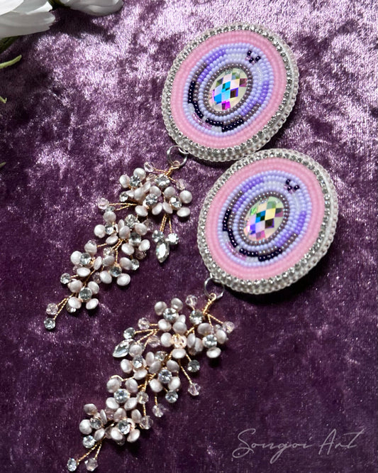 Periwinkle and Pink Oval Earrings