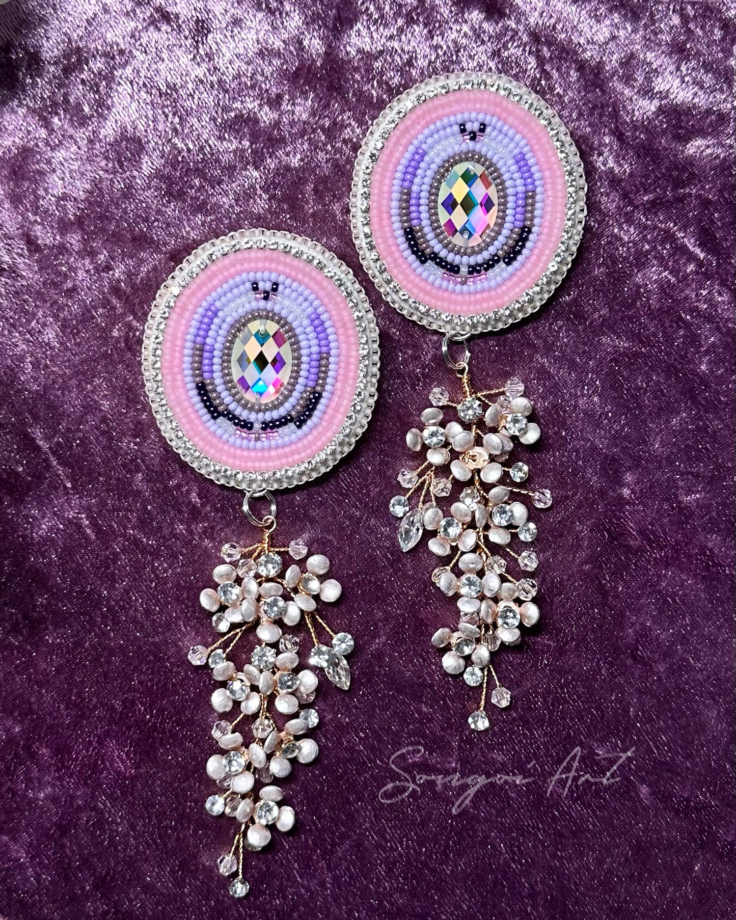 Periwinkle and Pink Oval Earrings