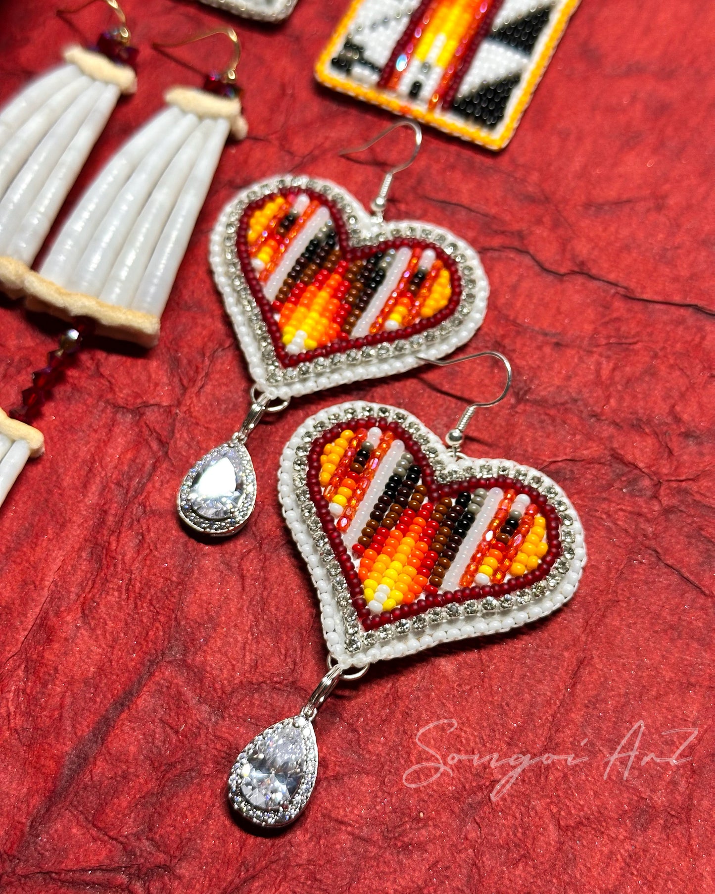 Fire Color Heart Earrings