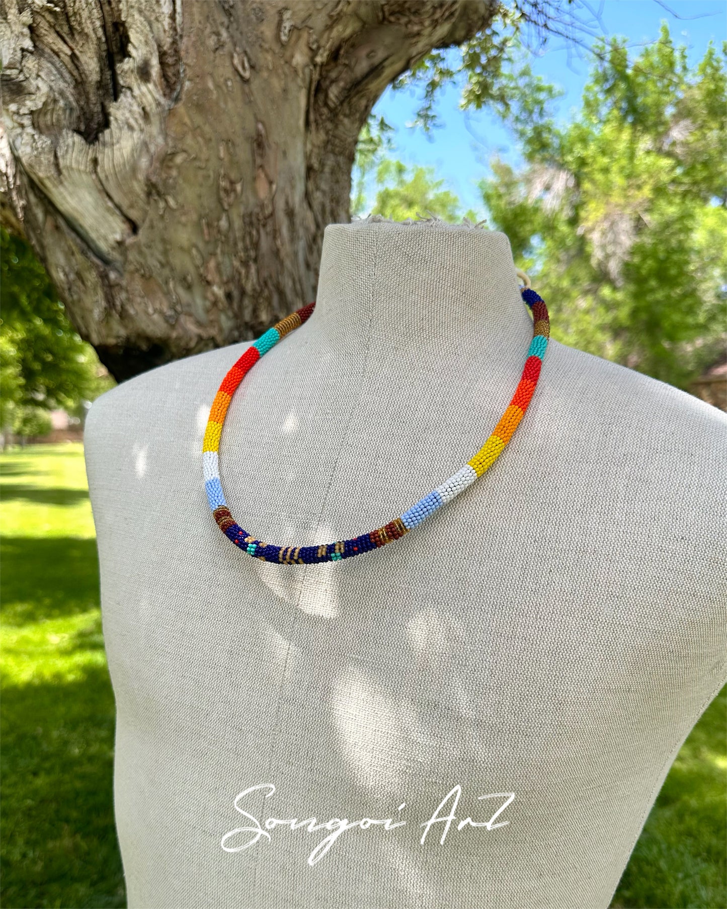 Space Blue Geo Beaded Necklace