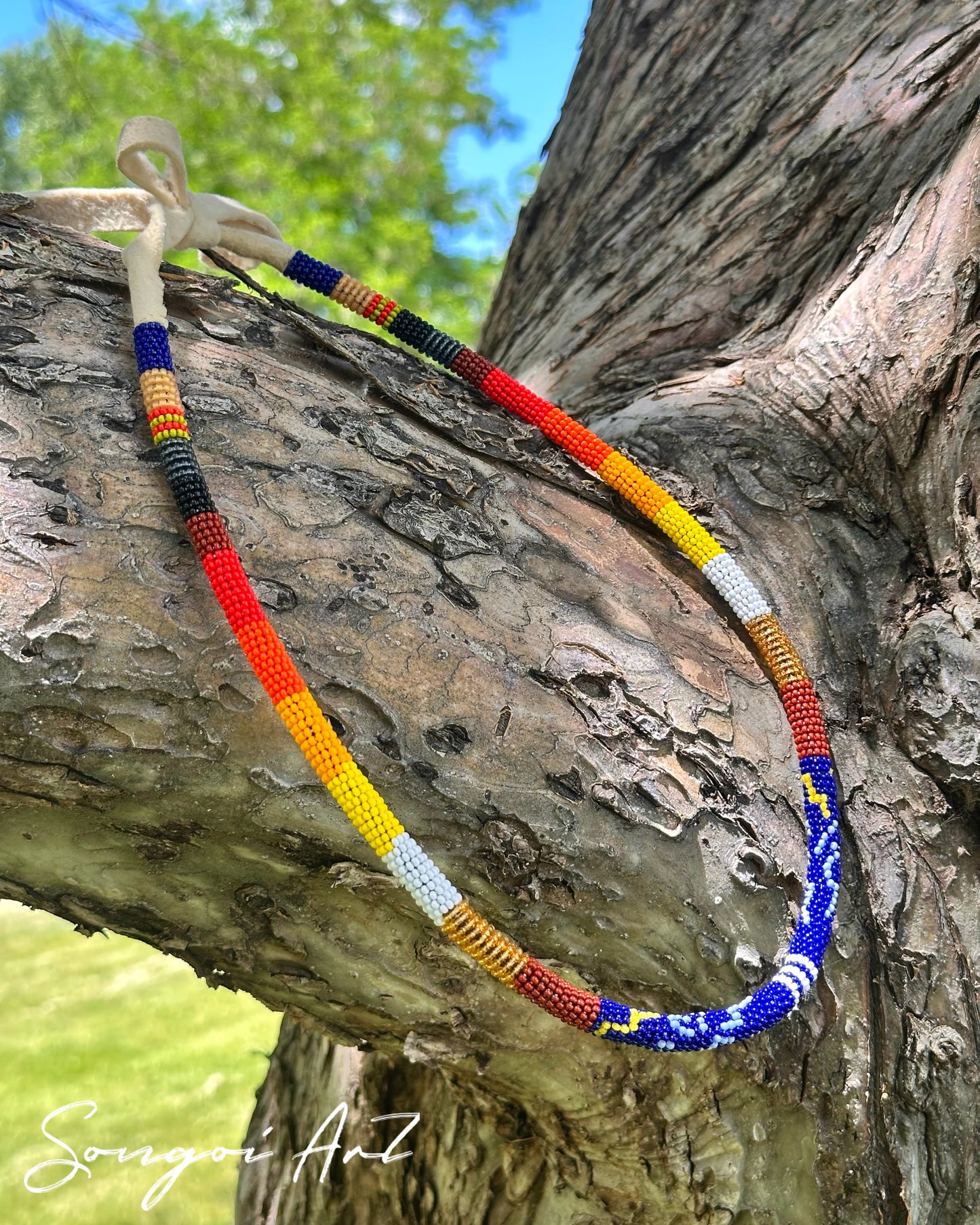 Space Blue Lightning Beaded Necklace