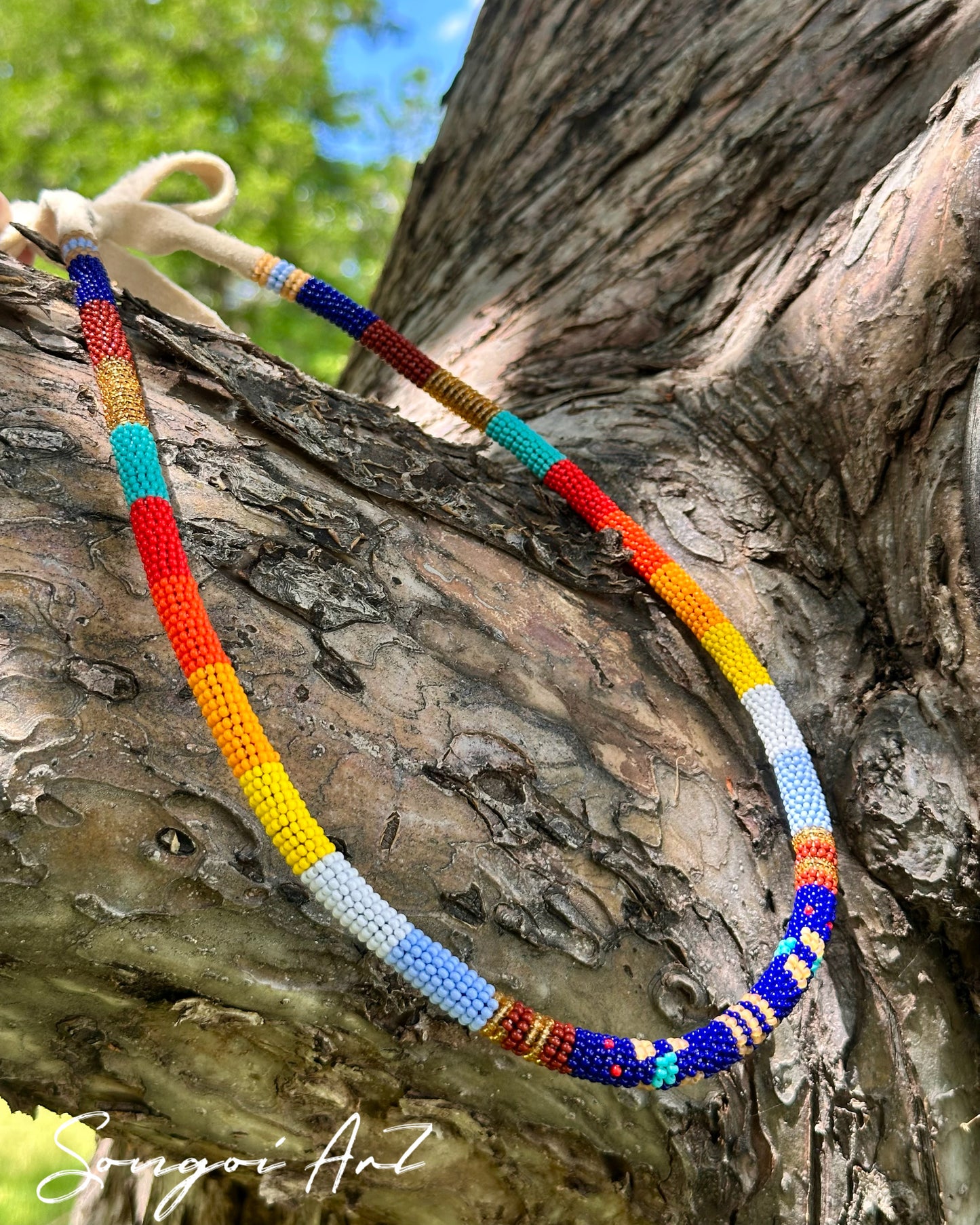 Space Blue Geo Beaded Necklace