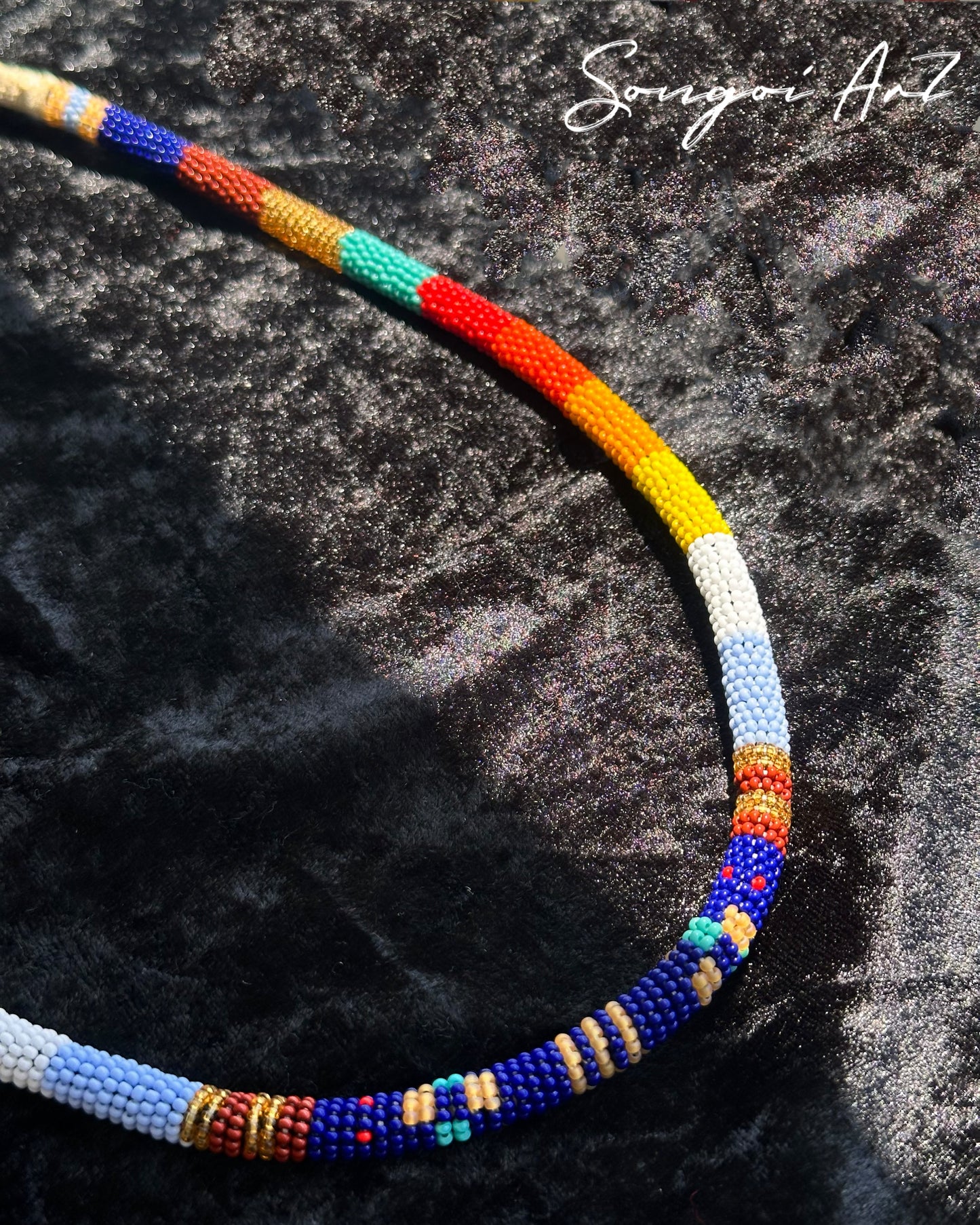 Space Blue Geo Beaded Necklace