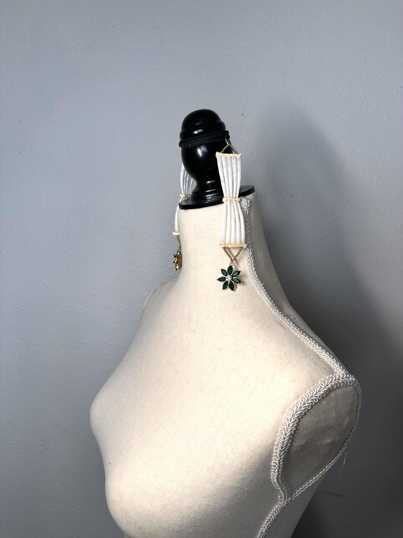 Two Tier Green Flower Dentalium Earrings