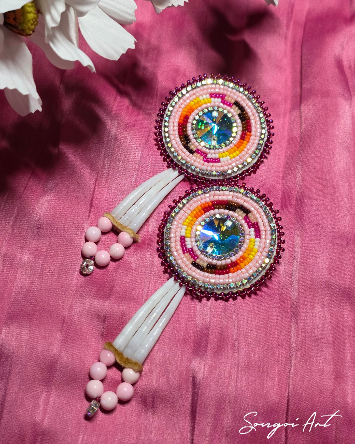 Ember & Rose Beaded Earrings w/ Dentallium Drops