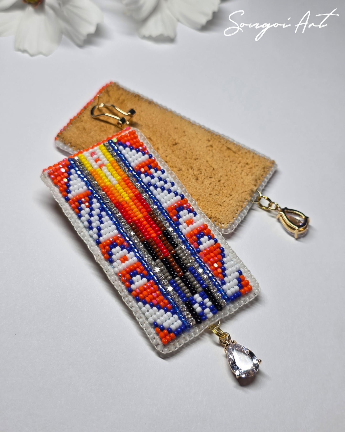 Blue and Orange Geometric Earrings