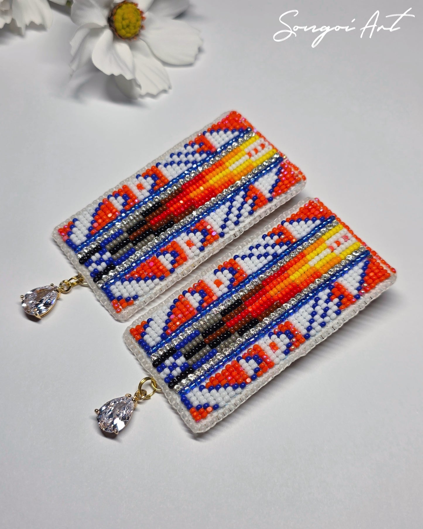 Blue and Orange Geometric Earrings