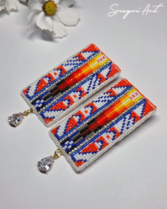 Blue and Orange Geometric Earrings