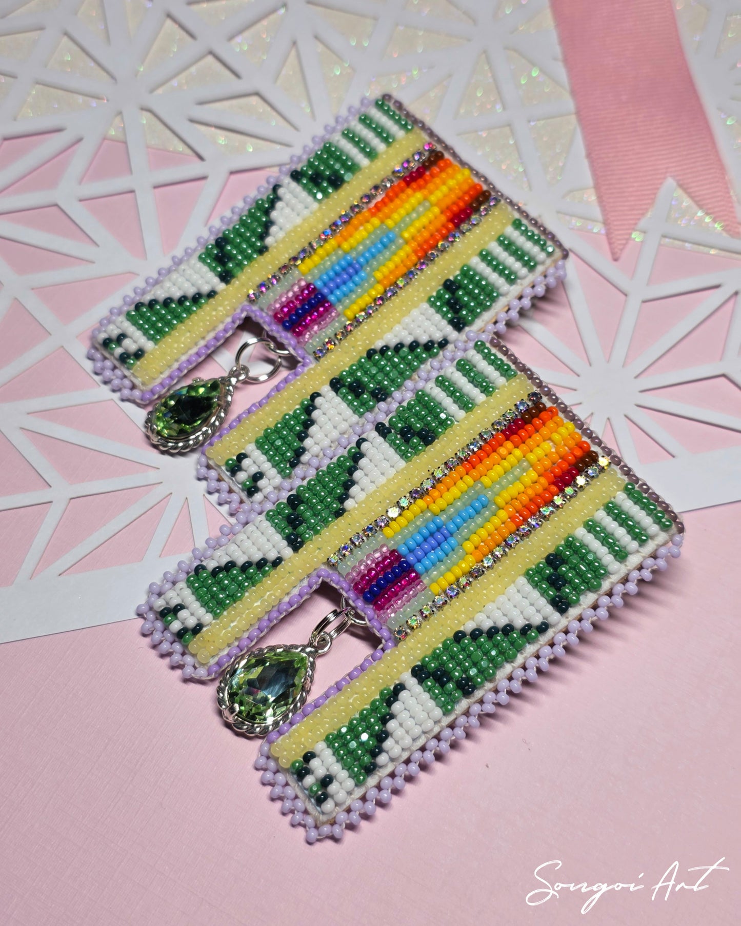 Green Geometric Earrings with Gem