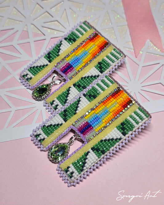 Green Geometric Earrings with Gem