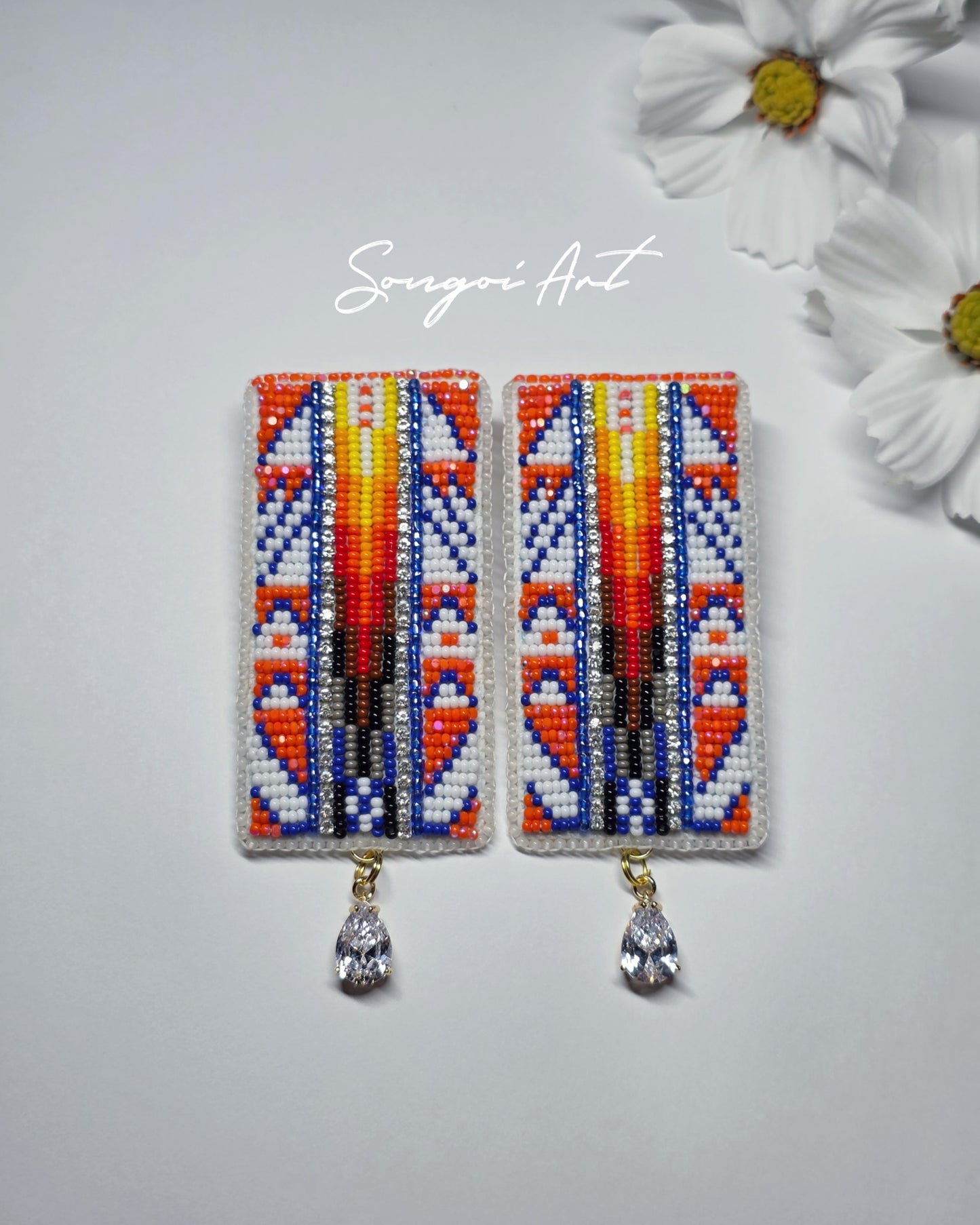 Blue and Orange Geometric Earrings